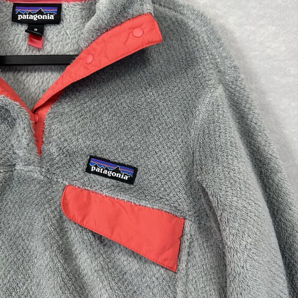 Patagonia Women's Re-Tool Medium Snap-T Pullover Gray & Coral Polartec Thermal - Picture 5 of 14